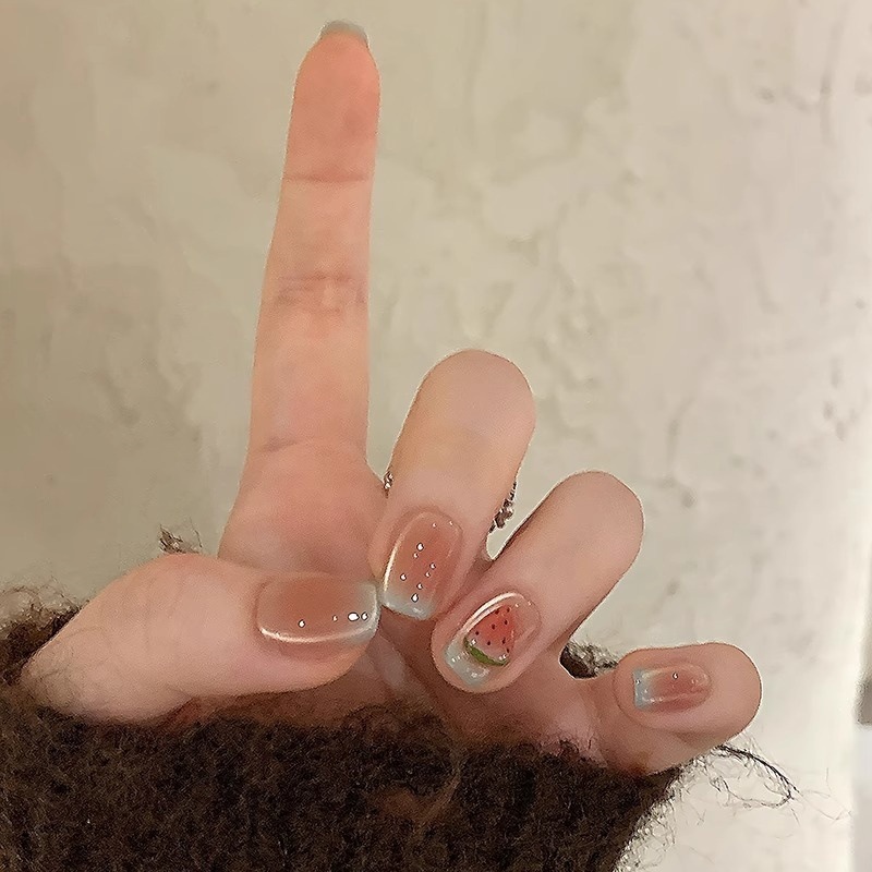 ins风渐变多巴胺捏捏猫眼纯手工穿戴甲显白高级感手作美甲假指甲|undefined