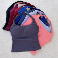 DFYNE同款跨境新款挂脖背心女无缝瑜伽露背挂脖长款背心