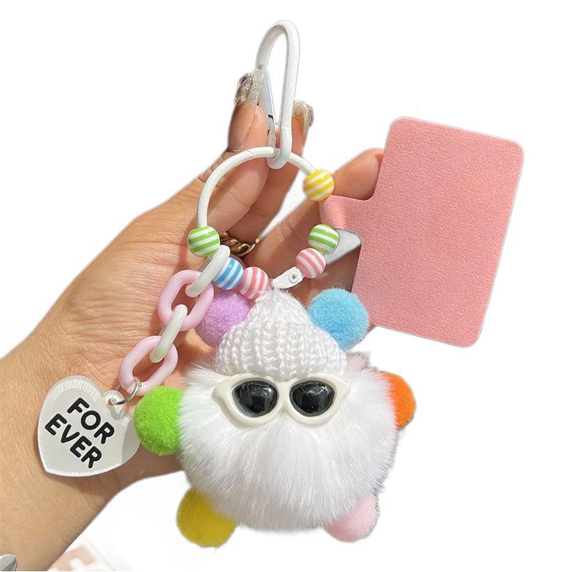 Niedlicher Rex-Kaninchenfell-Schlüsselanhänger mit kleiner Kohlekugel für das Auto, für Frauen, exquisiter Internet-Promi-Plüsch-Rucksack zum Aufhängen_voghion.com