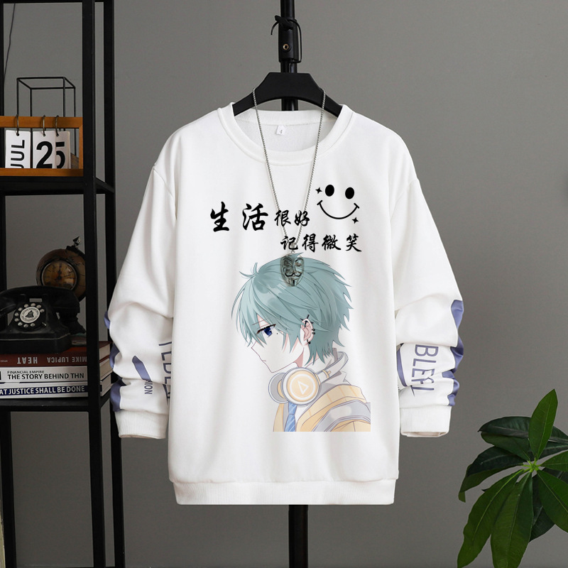 Spring and Autumn Round Neck Sweatshirt for Men, New Trendy Youth Large Size Base Shirt, Student Long-Sleeve Thin Shirt