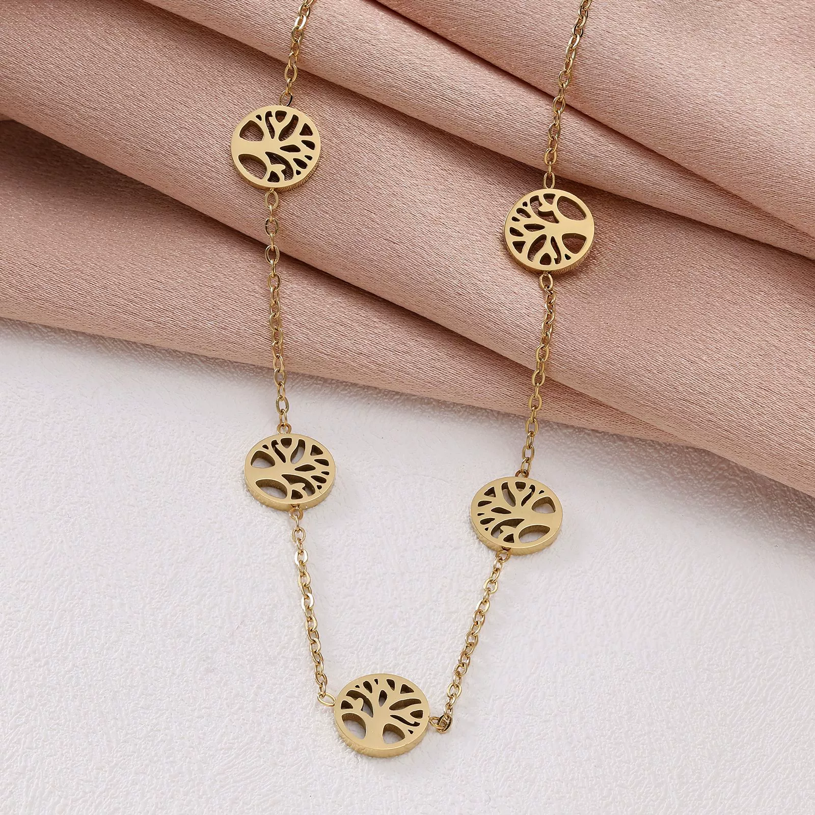 Bracelet stainless steel, necklace, chain, set, 18 carat white gold, golden color