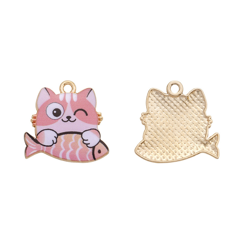 DIY ジュエリーアクセサリーかわいい漫画猫と子犬カップル合金プリントペンダントペンダントキーホルダーペンダント|undefined