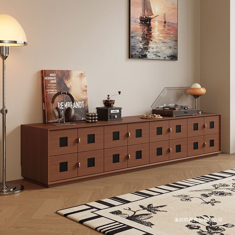 Medieval Style Household Small Apartment Floor-Standing Carmen Tv Cabinet Retro Solid Wood Modern Simple Living Room Tv Cabinet