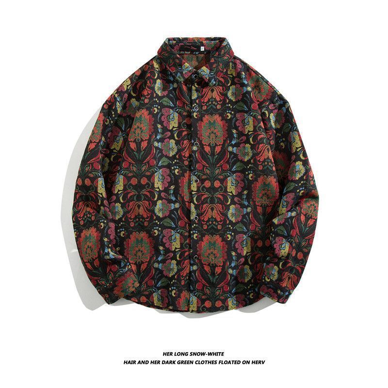 Camisa de manga larga bordada tejida retro japonesa hombres vintage barroco étnico suelto casual otoño e invierno abrigo de pareja