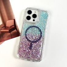 三合一A35E跨境新款闪粉滴胶磁吸手机壳适用苹果iPhone16防摔手机