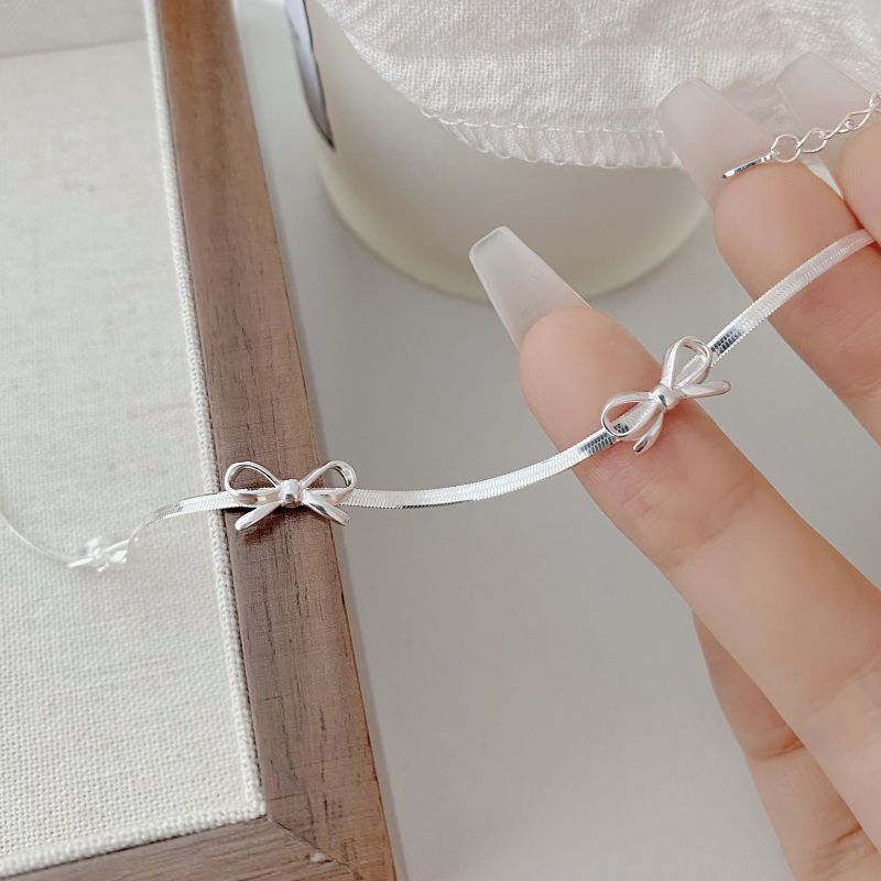 South Korea Designer 925 Sterling Silver Bow Bracelet Snake Bone Chain Women's Ins Style High-end All-match Exquisite Bracelet