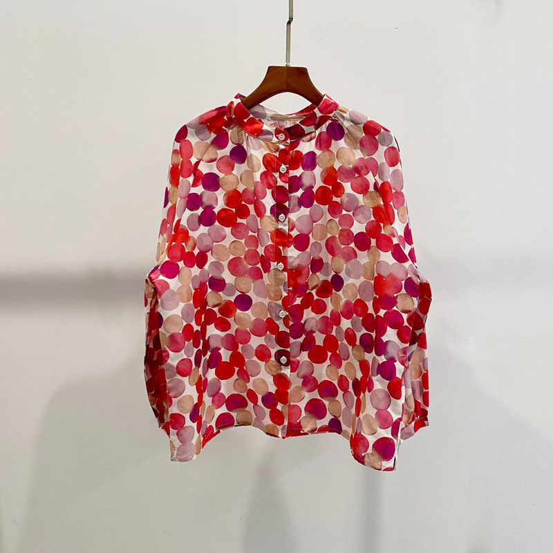 3797 French Style Vintage Wave Dot Simi Printed Silk Cotton Shirt Women's Spring and Summer New Silk Top 3797 French Style Vintage Wave Dot Simi Printed Silk Cotton Shirt Women's Spring and Summer New Silk Top