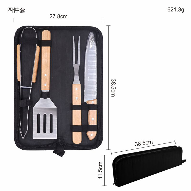 Juego de Utensilios para Barbacoa con Mango de Madera de 4 Piezas