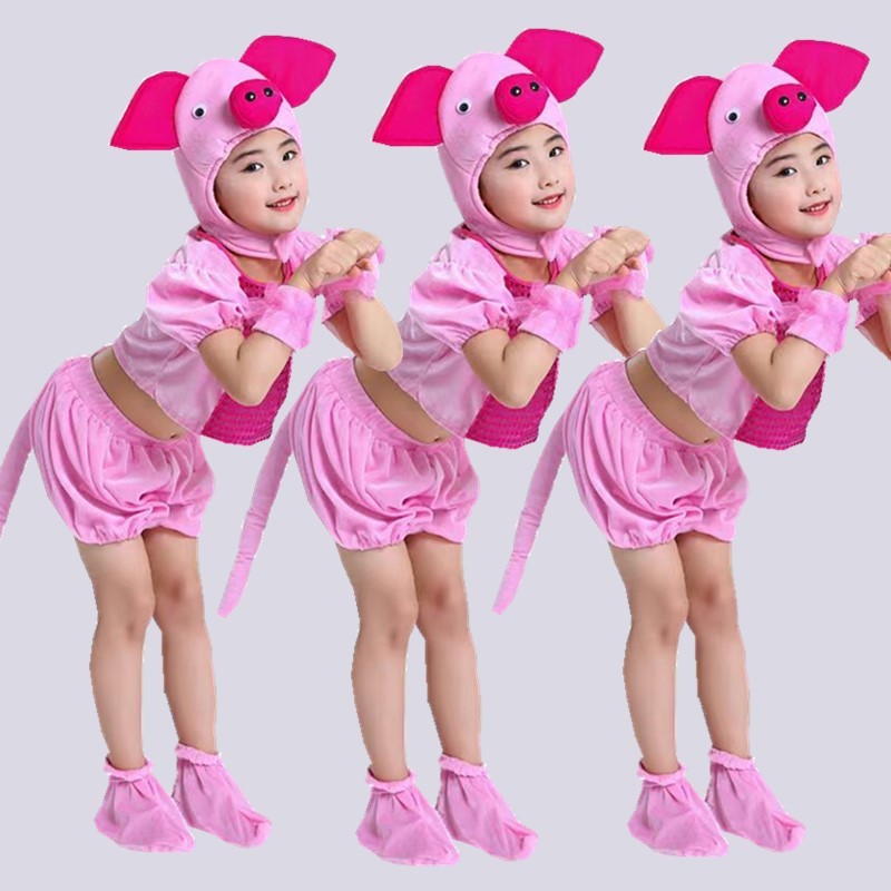 儿童小猪演出服纱裙幼儿园三只小猪表演服粉色快乐小猪动物服装女