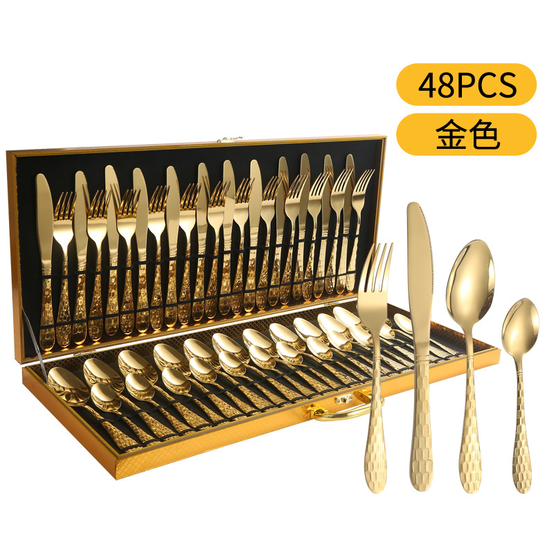 Fuente transfronteriza de cubiertos de acero inoxidable cuchillo y tenedor cuchara set cubiertos de agua set 24 / 36 / 48 piezas set caja de regalo set