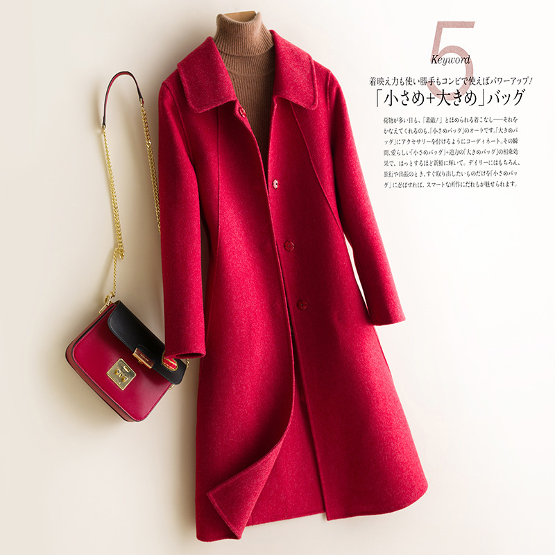Solid Color Double-sided Cashmere Coat Women's Mid-length 2022 New High-end Fall/Winter Slim-fit Hepburn Wool Coat