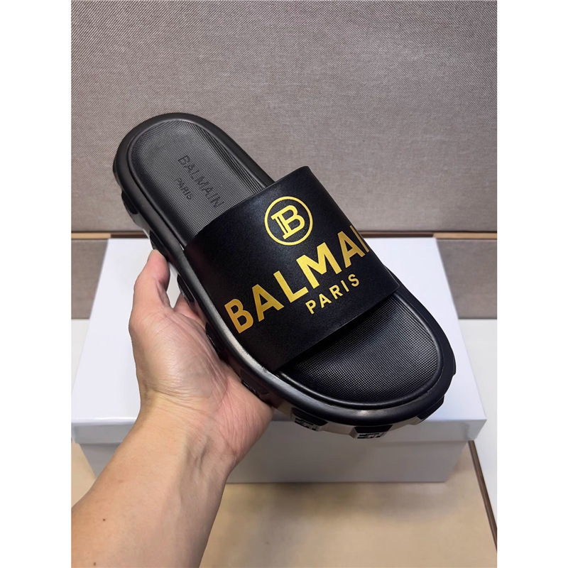 European Luxury Brand Balmain Men's Slip-On Shoes Shock-Absorbing Genuine Leather Slippers