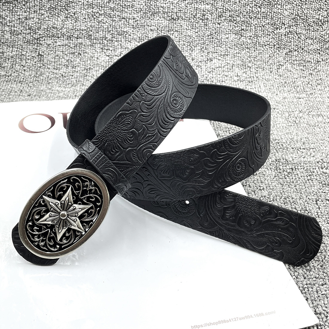 [embossed] star cross belt / 110cm total length 3.8cm width