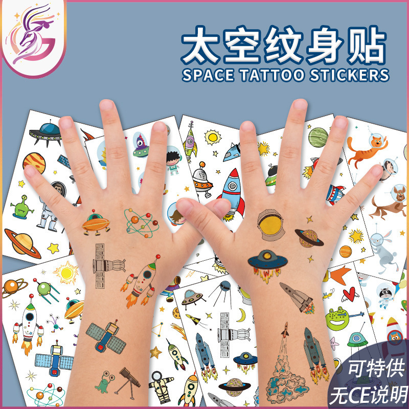 Space tattoo stickers cross-border creative children's mini space flying crew disposable temporary rocket spaceship tattoo