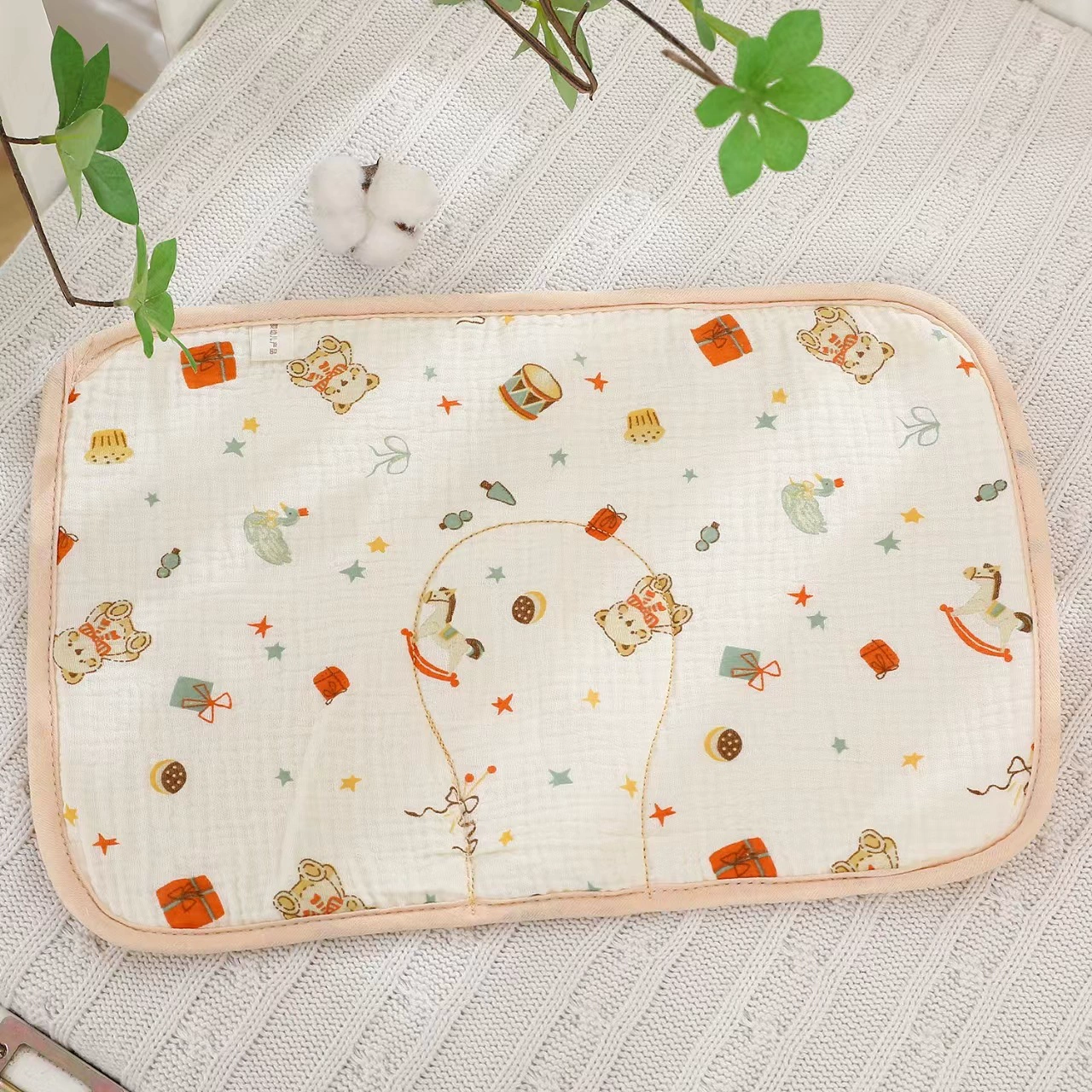 Детская кроватка с дышащей подушкой из хлопковой марли класса А, летняя подушка-облако для младенцев, из чистого хлопка, дышащая, класс А, с рисунком звезд и луны, медведь