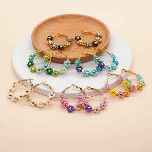 New style simple and high-end bohemian style colorful domestic rice beads daisy women's earrings manufacturer wholesale