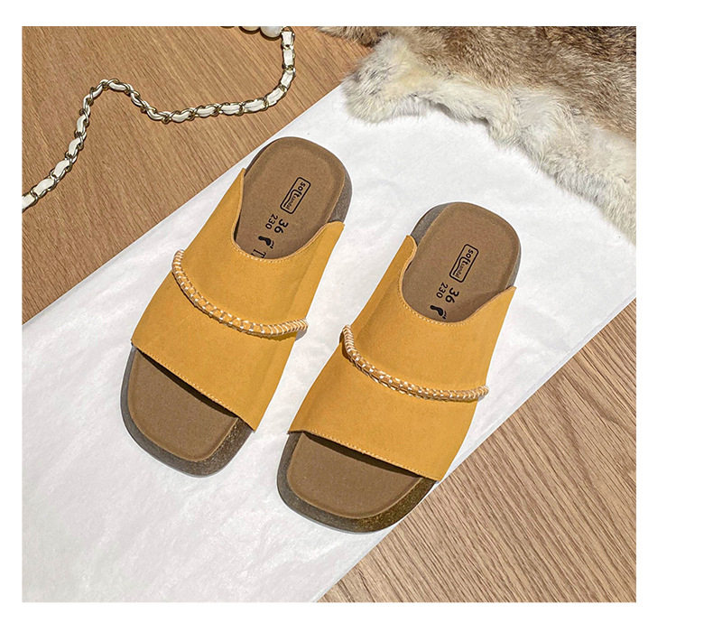 Dép sandal nữ quai ngang đế dày bằng gỗ bần, mũi vuông, đi ngoài trời — Màu khoai môn, Màu vàng gừng, Màu xám nhạt chi tiết 28