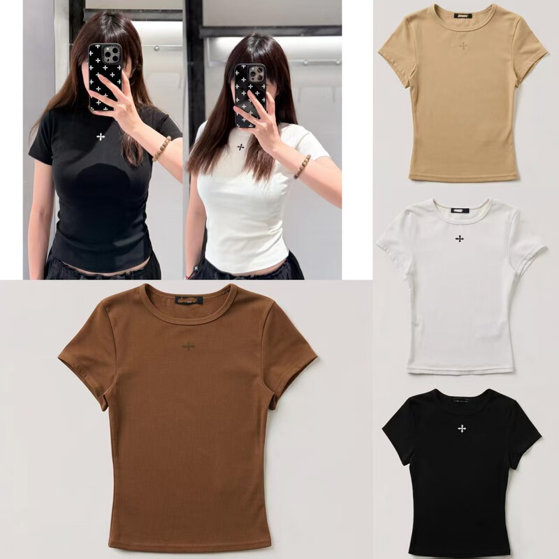 [Ready Stock] Sk Storm Retro Slim Tee Slim Waist Four-Color Short-Sleeved T-Shirt 25 Autumn New Product