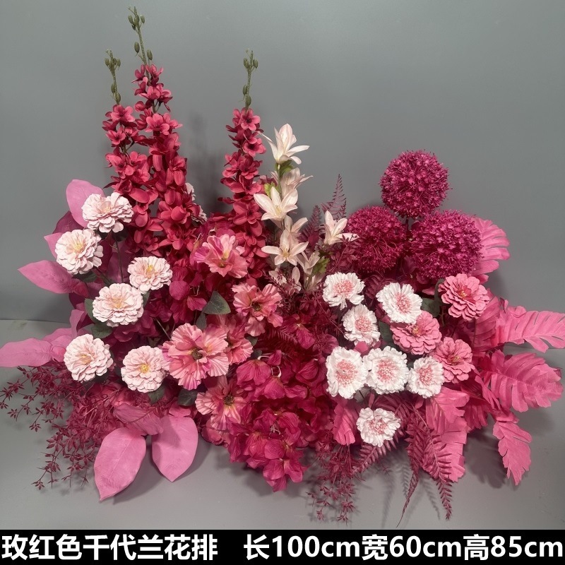 Flor de la boda de la flor Chiyeya rosa roja fila de orquídeas fila de flores bosque escena de compromiso decoración de la boda fondo de decoración