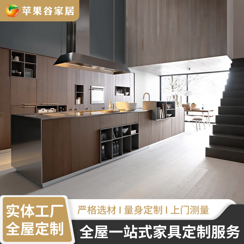 轻奢典藏艺术整体橱柜 烟熏吸塑高档次开放橱柜 岩板柜台橱柜设计