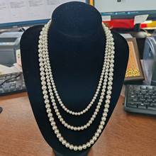 项链正品玻璃仿珍珠项饰毛衣链长款配旗袍多层6-8MM珍珠颈链配饰