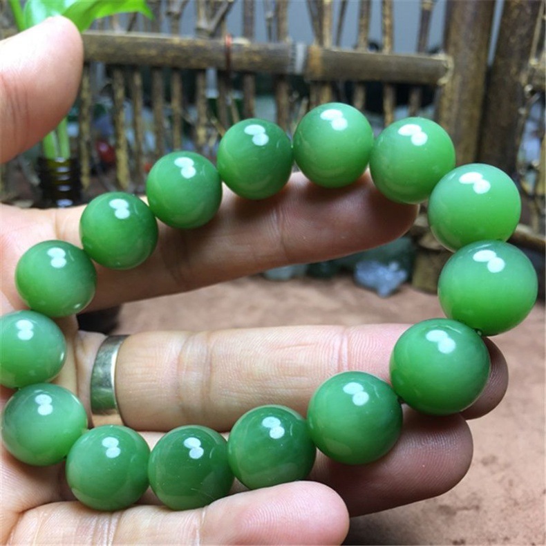 Vòng tay ngọc bích Tân Cương hạt tròn mắt mèo tự nhiên chi tiết 5