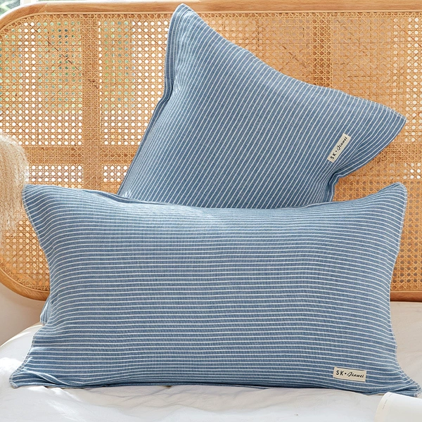 A blue striped strap pillow