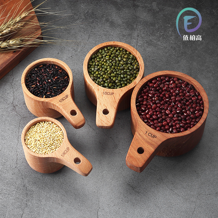 工厂直销榉木量杯原木量勺套装咖啡豆度量匙烘焙工具|ru