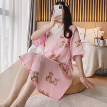 夏季纯棉纱布短袖月子服产后喂奶孕妇睡裙绉布双层月子裙哺乳多款