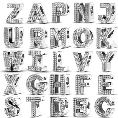 酷多格新品S925镀银锆石满钻字母串饰手工DIY手绘字母首饰女-梅陇