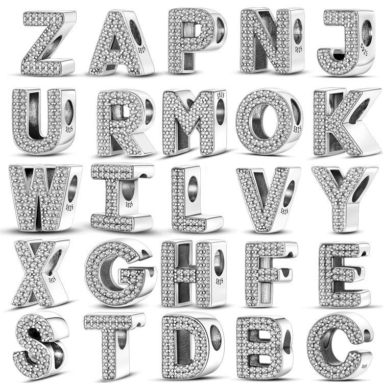 酷多格新品S925镀银锆石满钻字母串饰手工DIY手绘字母首饰女-梅陇