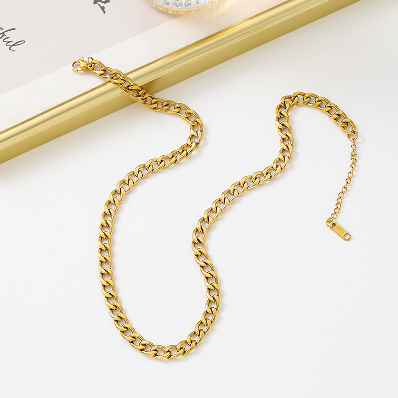 Collar de cadena cubana minimalista en acero inoxidable unisex_voghion.com