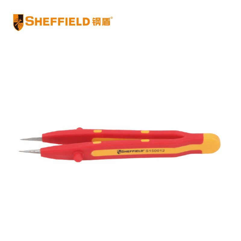 钢盾S150012 双色柄绝缘针尖无齿镊子130mm 电工工具镊子