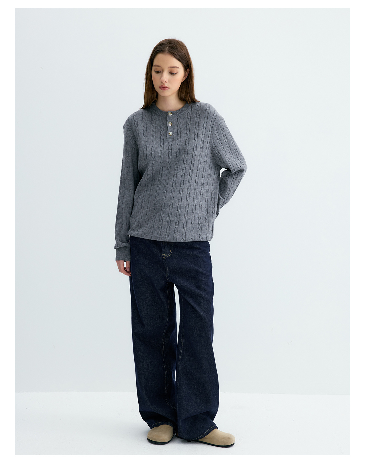 UNF Cable-Knit Henley Sweater