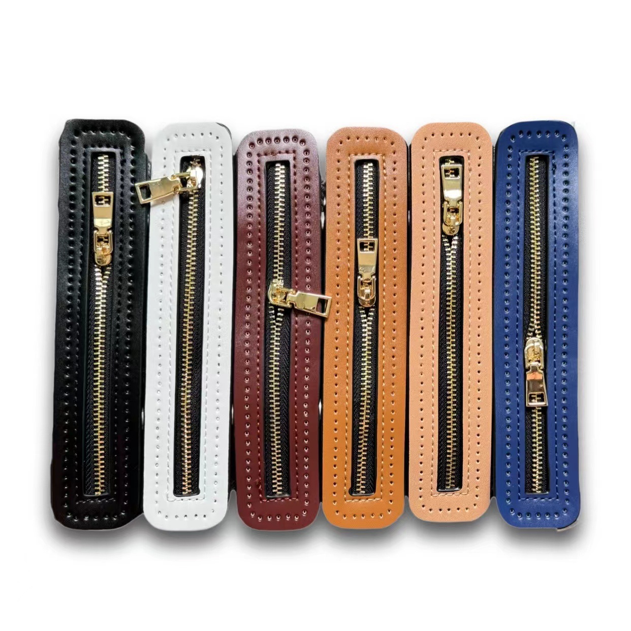 箱包五金配件皮革拉链编织包包拉链条带针线孔18CM双面皮革拉链