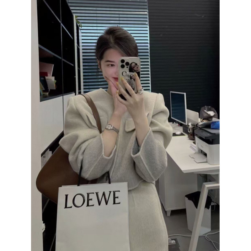 (2개) 기모 두꺼운 향기로운 스타일 세트 2024 여자 새 겨울 유지에 고급 모직 한국 드라마 재킷 투피스 세트