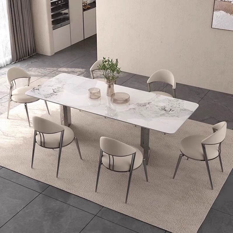 Luz de acero inoxidable de lujo Placa de roca mesa de comedor moderno minimalista italiano de alta gama restaurante Villa mesa de comedor diseño personalizado nuevo