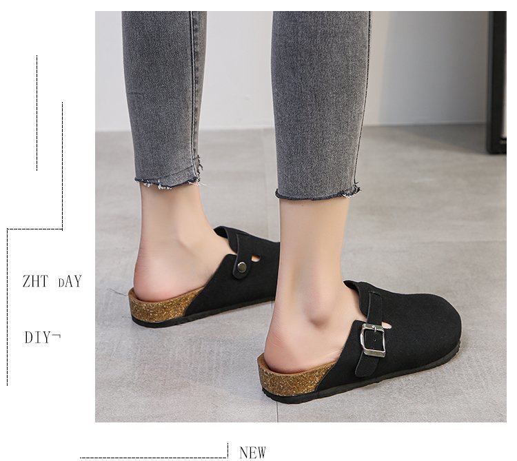 Spring 2021 European and American retro Baotou half-slipper women's cork flat flat large size casual one-step lazy lady's slipper undefined