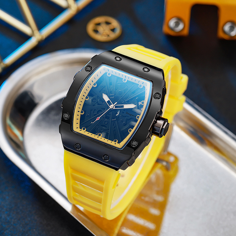 Shangmei marca nueva tendencia de moda dominante de alto valor estrella de cinco puntas luminosa reloj de hombre en forma de barril de negocios