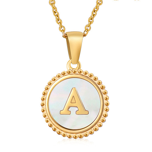 Lightly customized stainless steel natural shell letter necklace European and American 18K gold plated abalone shell letter pendant women's jewelry