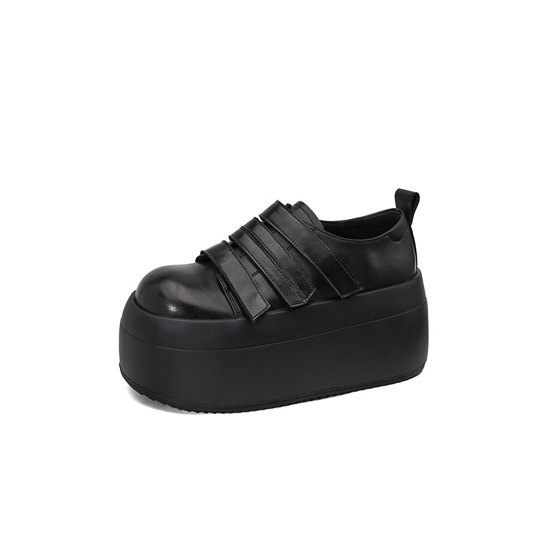 Giày loafer da thật đế xuồng cao 8cm, cổ miệng sâu, khóa Velcro tiện lợi — Màu đen, Màu đỏ