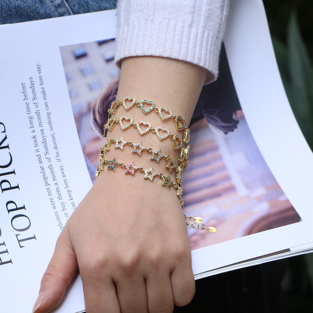 European and American copper micro-inlaid zircon heart-shaped five-pointed star bracelet