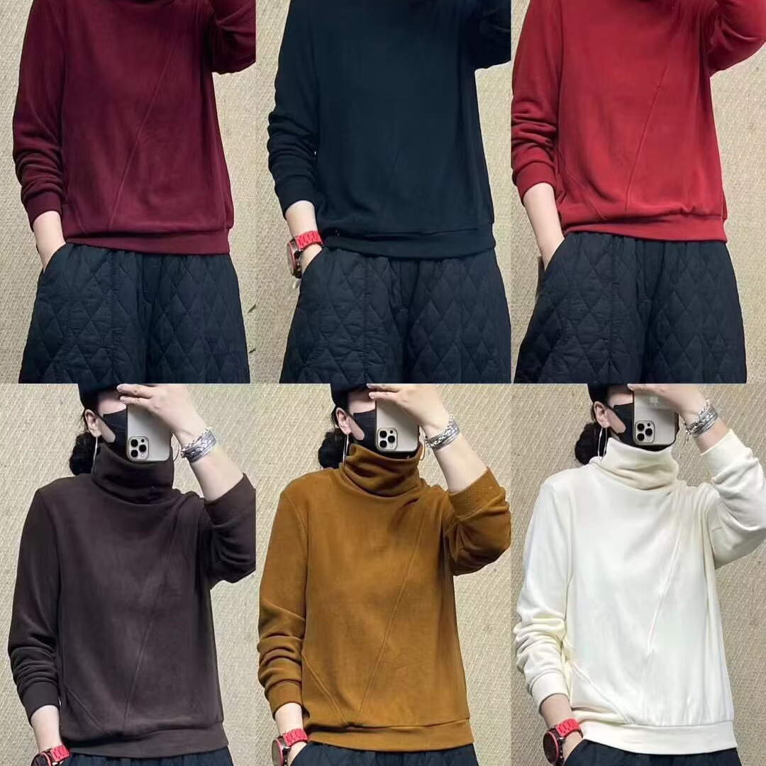 겨울 새로운 도착 짧은 풀오버 셔츠 티셔츠 캐주얼 탑 예술적 레트로 루즈베이스 셔츠 2571