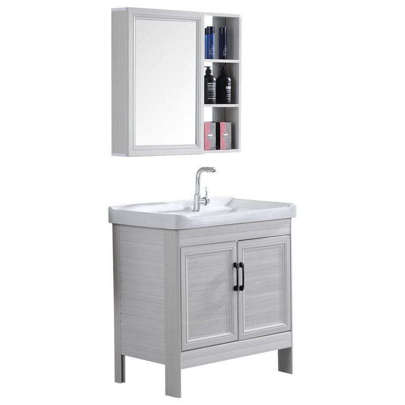 Armario de lavado de aluminio espacio gabinete de piso al aire libre Lavado de Manos cuenca integrada balcón piscina de lavado con lavabo de cerámica lavabo