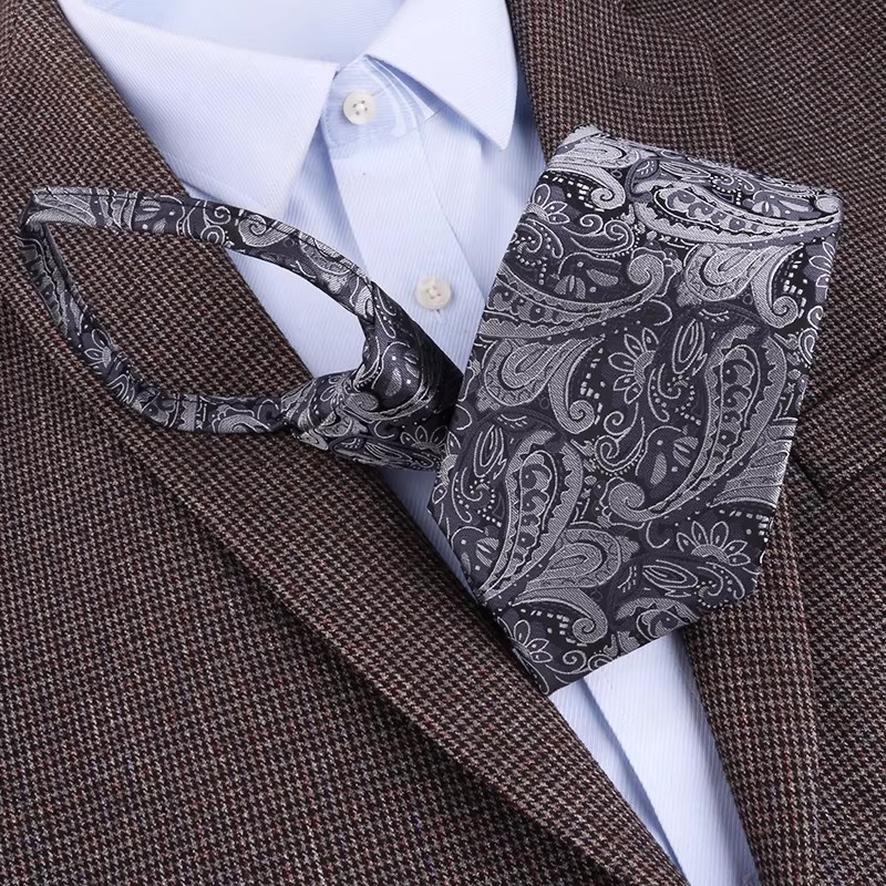 8cm 지퍼 프리 트렌디 캐슈 실버 그레이 타이