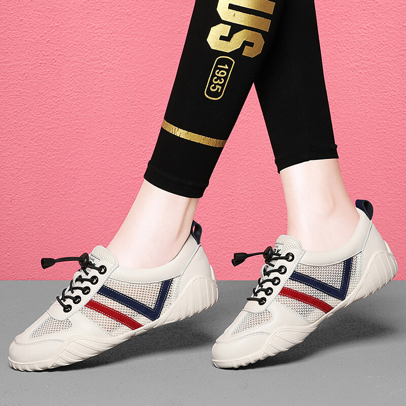 Giày sneaker nữ lưới thoáng khí đế bằng mẫu mới 2025 — 9160-2 (kiểu thoáng khí) màu trắng, 9160-2 (kiểu thoáng khí) màu be