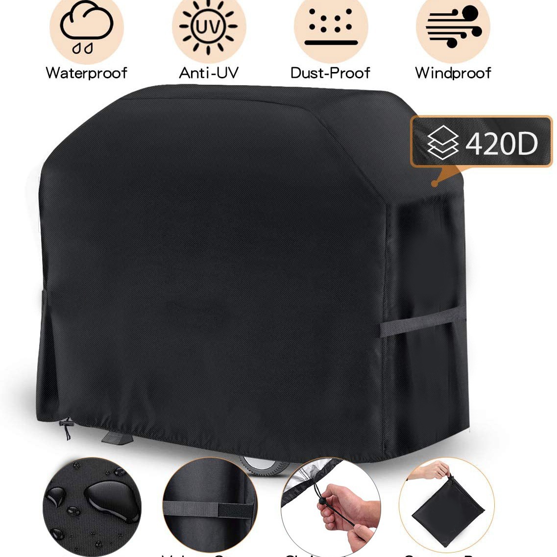 亚马逊爆款重型420D牛津布户外烧烤罩 烤炉罩 防尘罩bbq cover