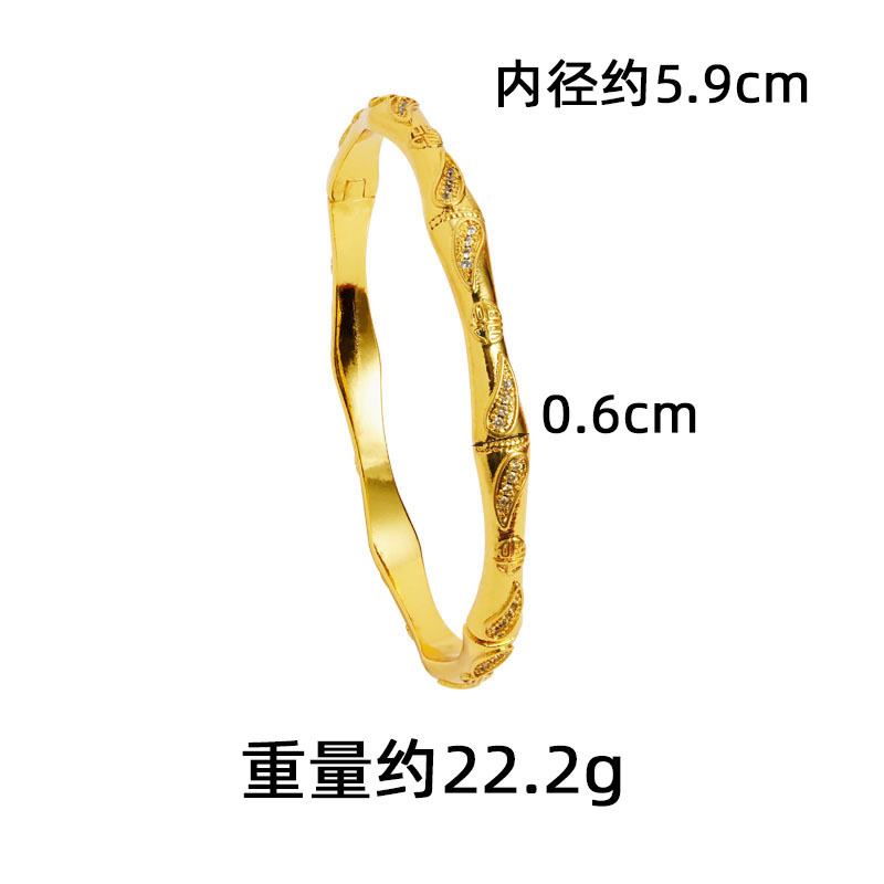 Método antiguo: diseño de lujo ligero de oro de arena vietnamita, brazalete de bambú con incrustaciones, temperamento, joyería de dama que no se desvanece durante mucho tiempo