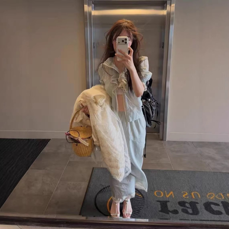 26 Manen Korea Dongdaemun Spring and Summer New Flet*A Cotton Blend Tulle Lace Shirt Top/Skirt for Women
