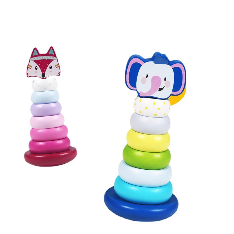 Los niños de madera del arco iris Torre vaso apilados alto conjunto columna Actividad padre-hijo Ventas Directas bebé educación temprana juguetes educativos image 5